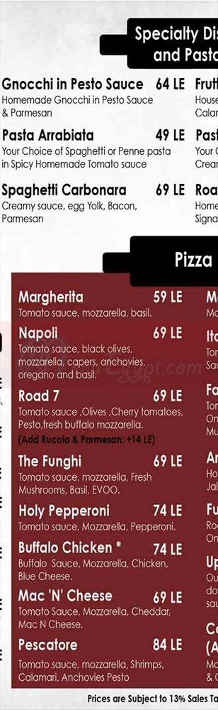 road 7 pizza bar menu Egypt