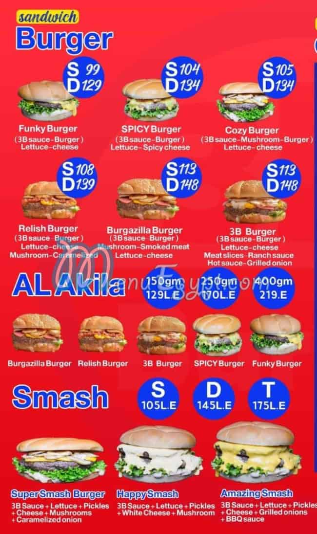 3B Burger menu Egypt