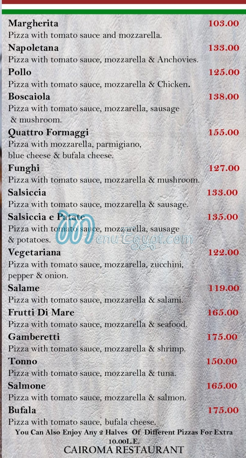 Cairoma menu Egypt