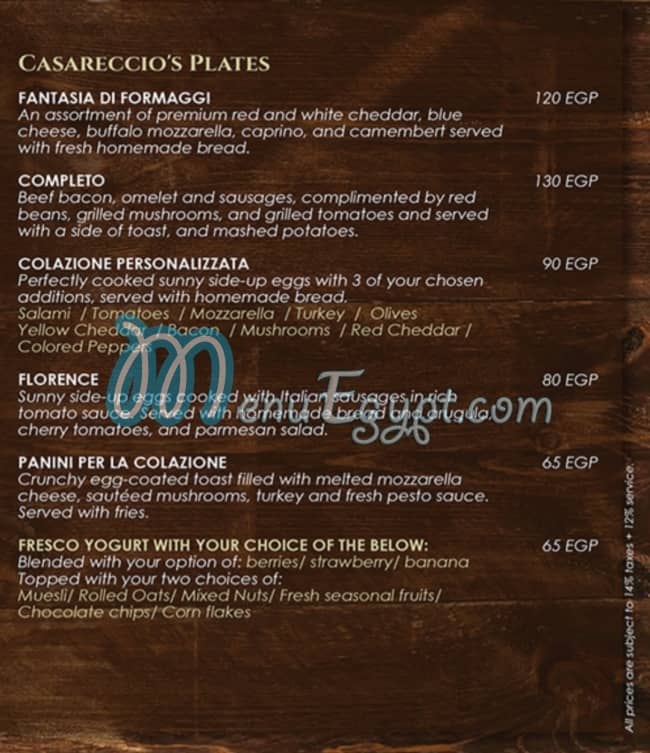 Casareccio menu