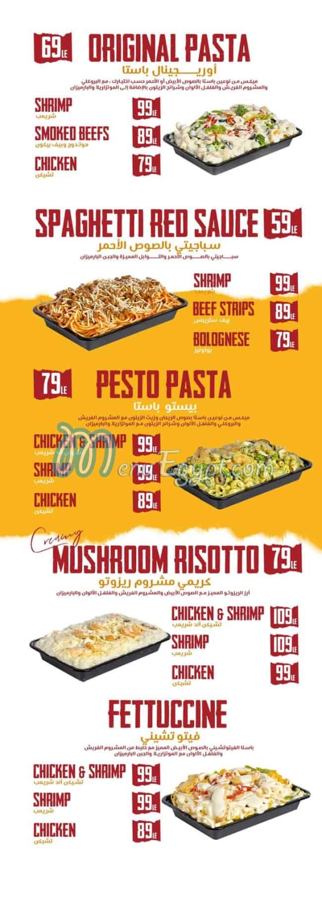 Pasta & Wings menu