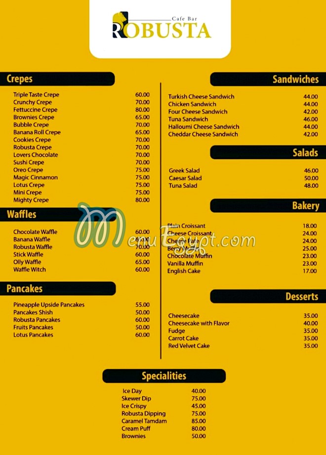 Robusta menu Egypt