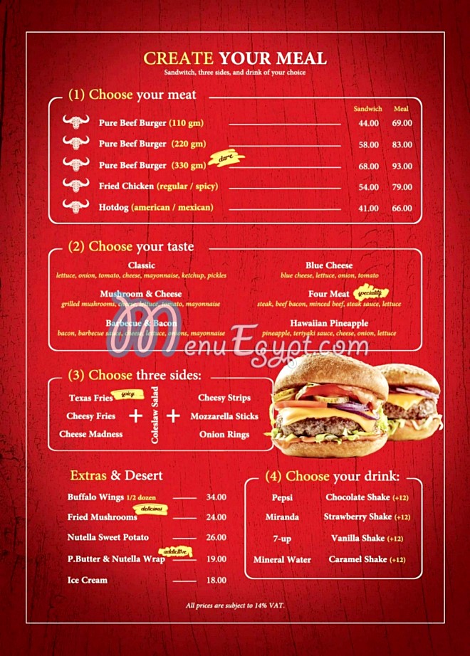 Texas Burgers menu