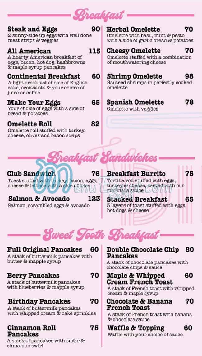 The Diner delivery menu