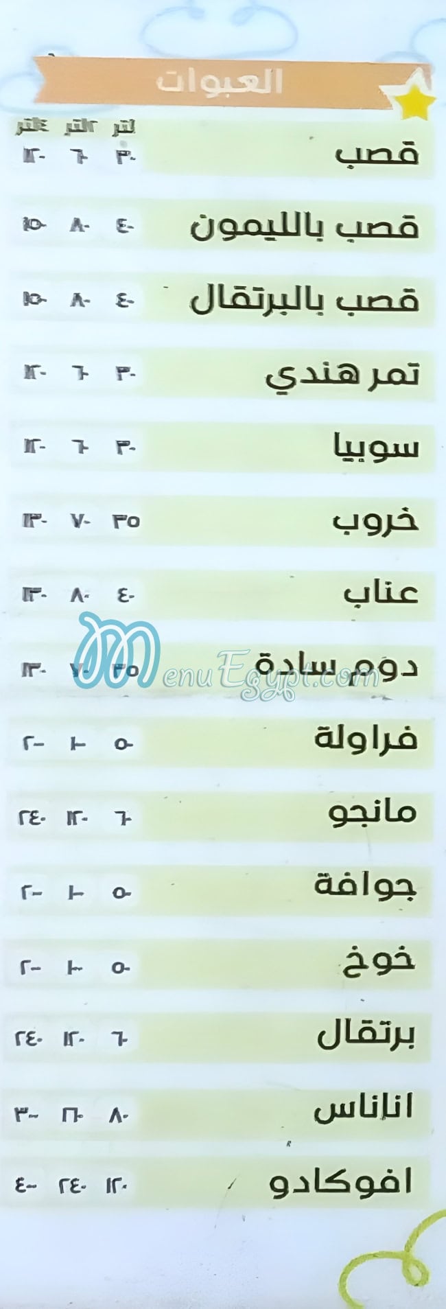 عصائر ابو سامره منيو