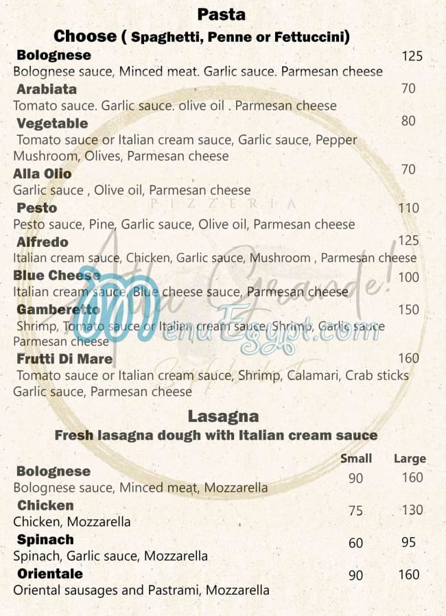 Alla Grande menu prices