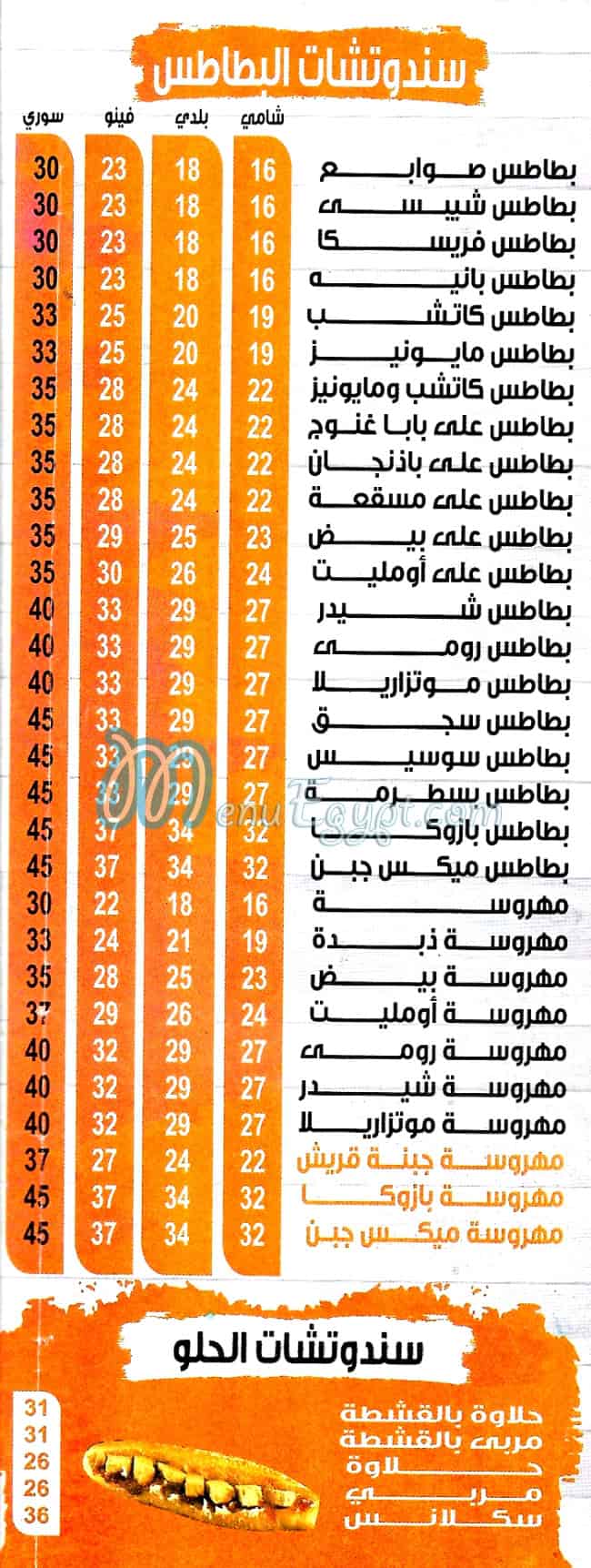 Am Bashandy Al Mohandseen menu Egypt