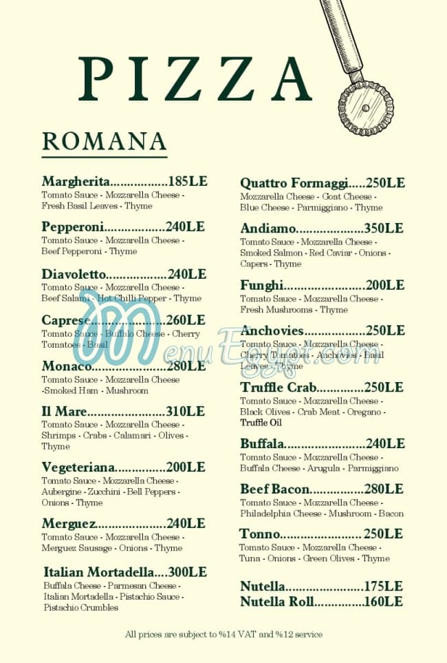 Andiamo Pizza menu