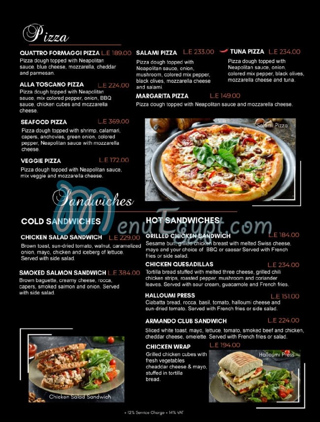 Armando delivery menu