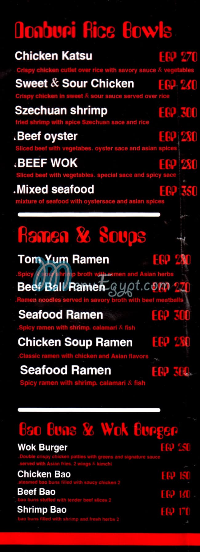 Asian Work menu Egypt