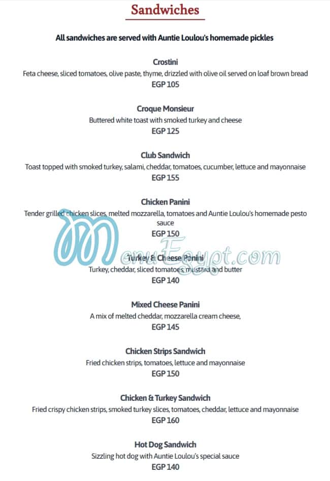 Auntie loulou online menu