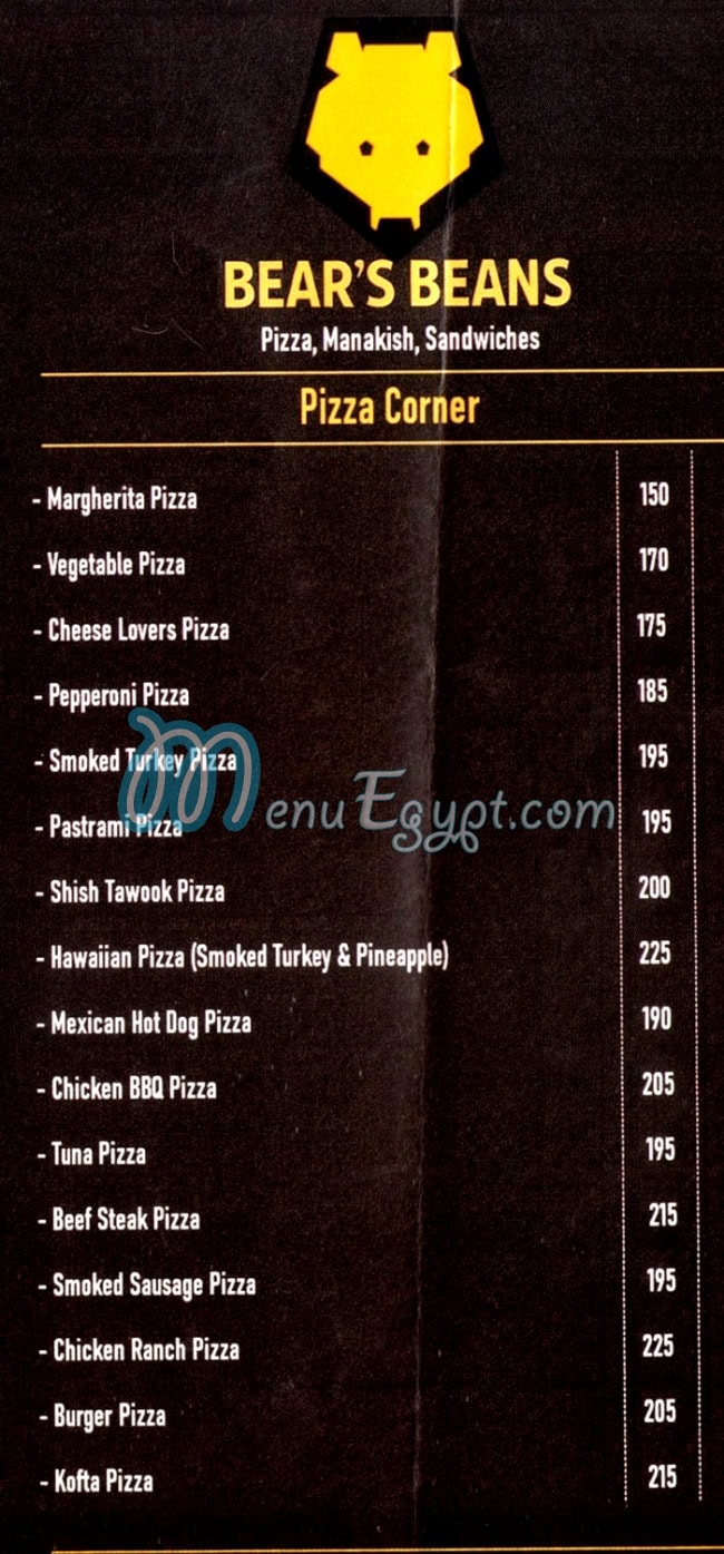 Bears Beans delivery menu