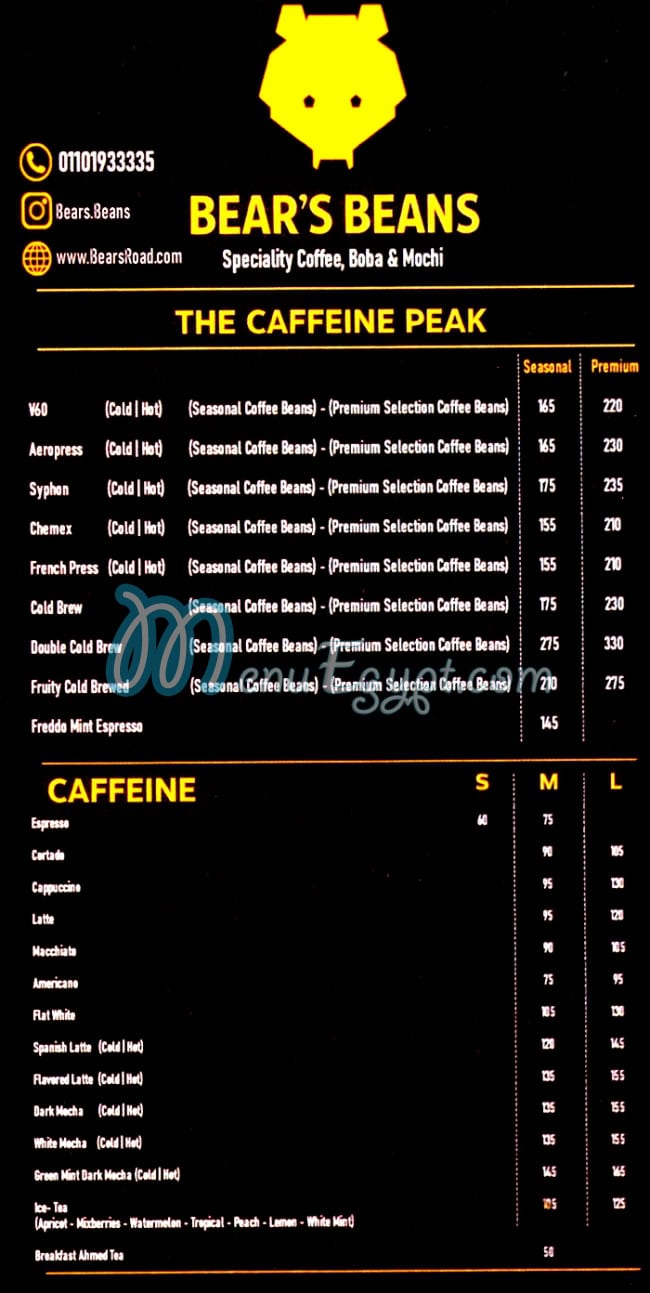 Bears Beans online menu