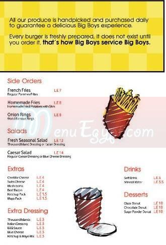 Big Boys Burger menu Egypt