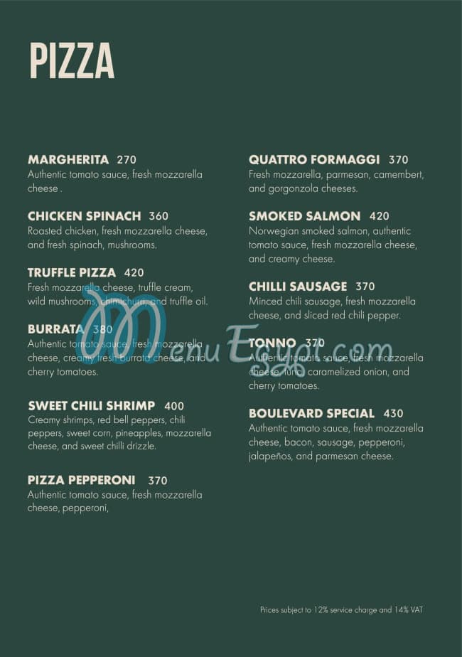 Boulevard menu prices
