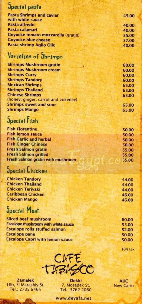 Cafe Tabasco delivery menu