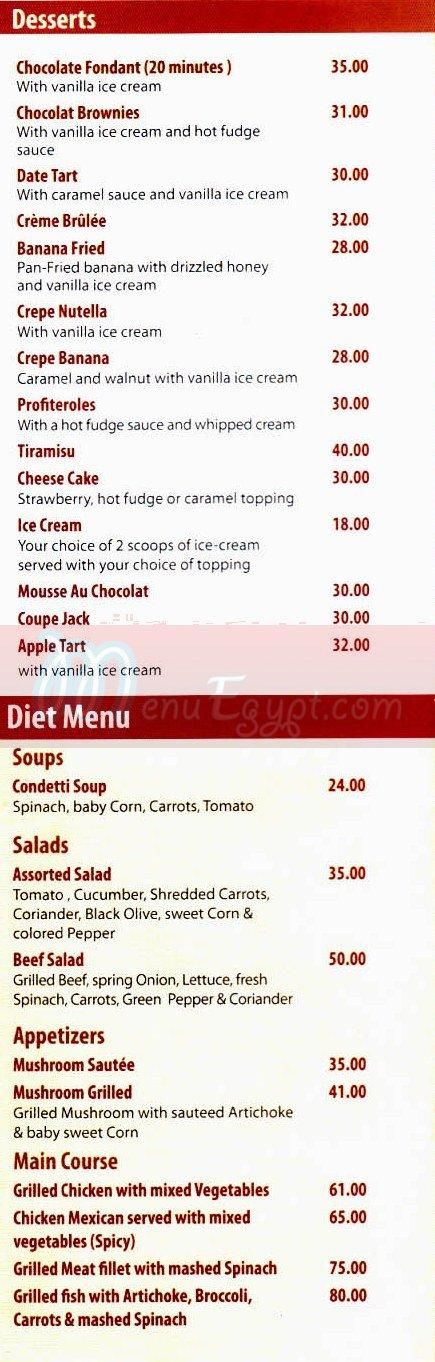 condetti  delivery menu