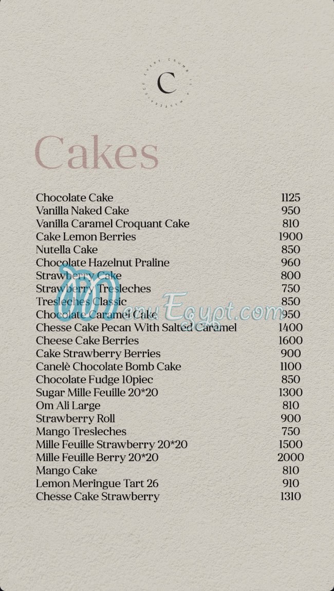 Canele patisserie menu