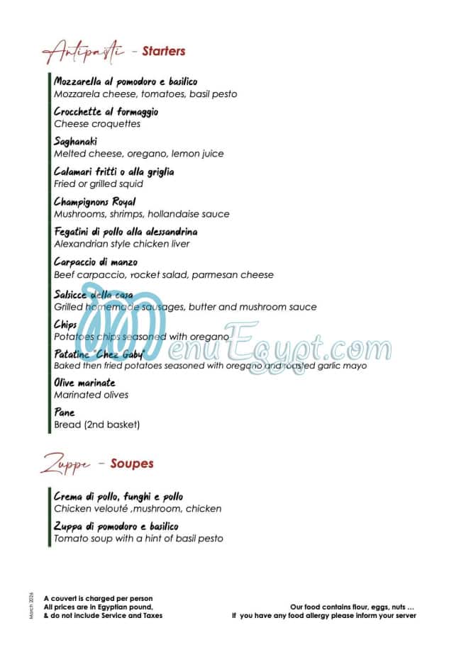 Chez Gaby au Ritrovo menu