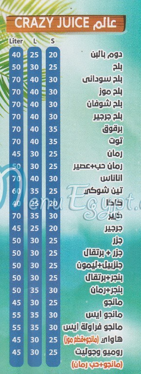 Crazy Juice menu Egypt