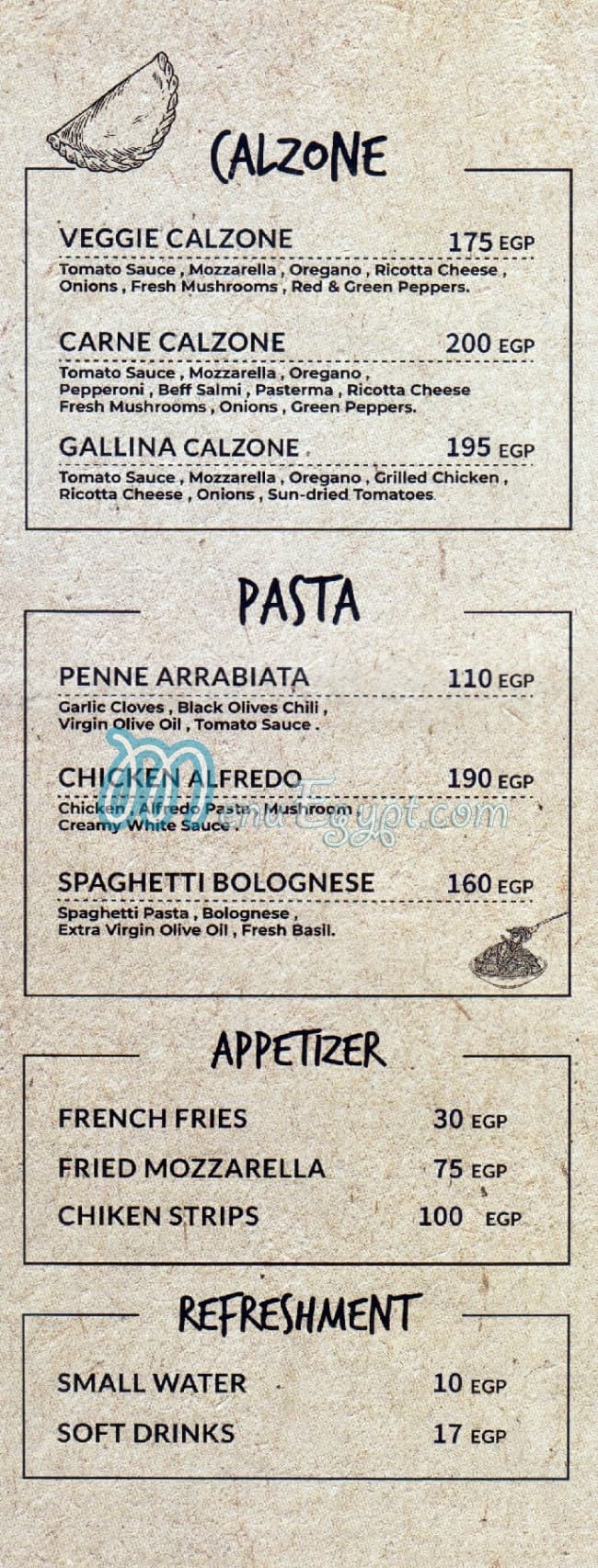 Di Sforno Pizzreia menu Egypt