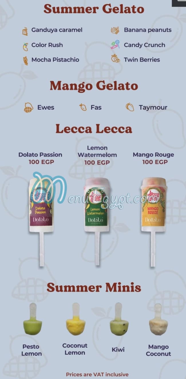 DOLATO gelateria menu