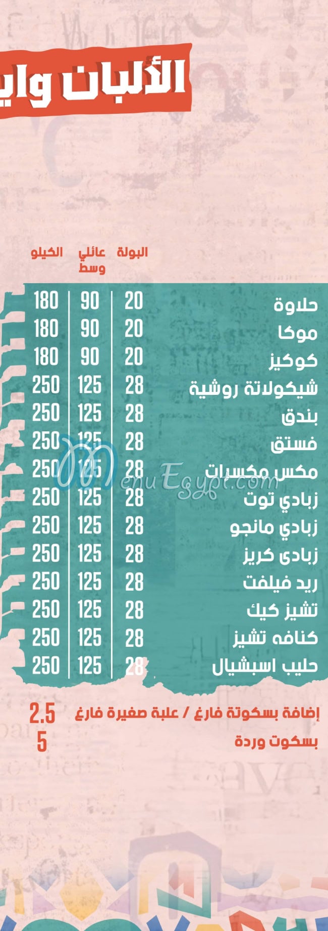حلوانى الصياد مصر منيو بالعربى