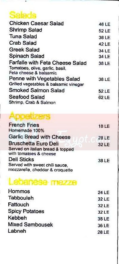 Euro Deli menu Egypt