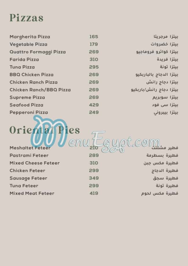 Farida online menu