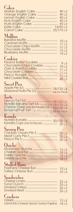 Fresco Bakery menu