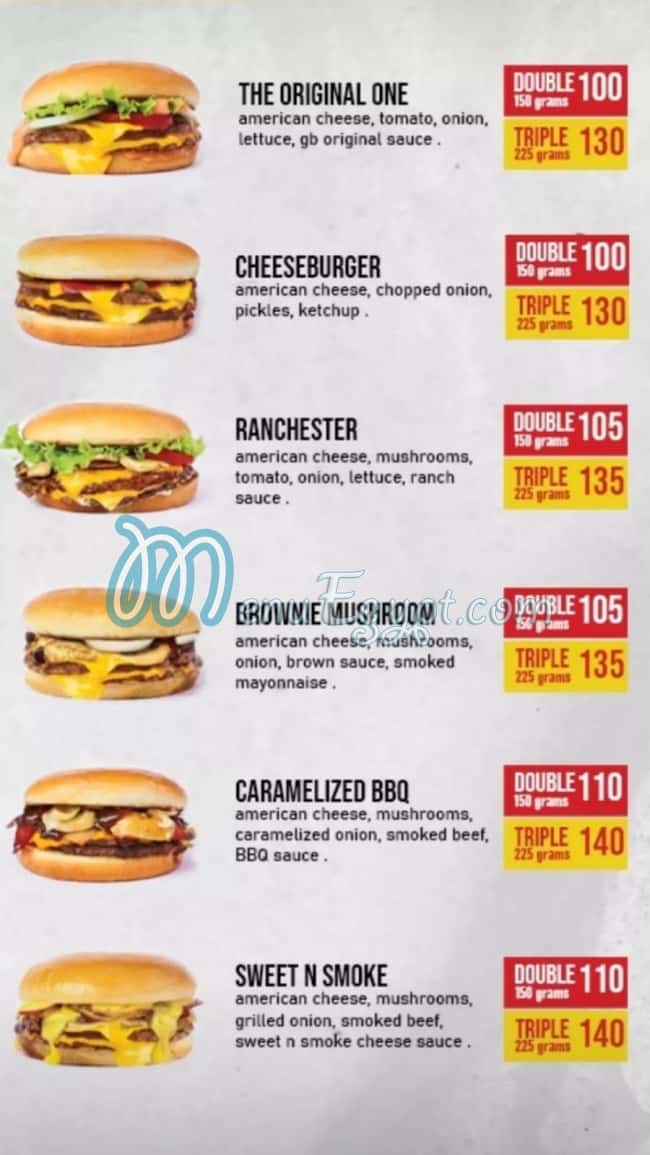 GB Burger menu Egypt