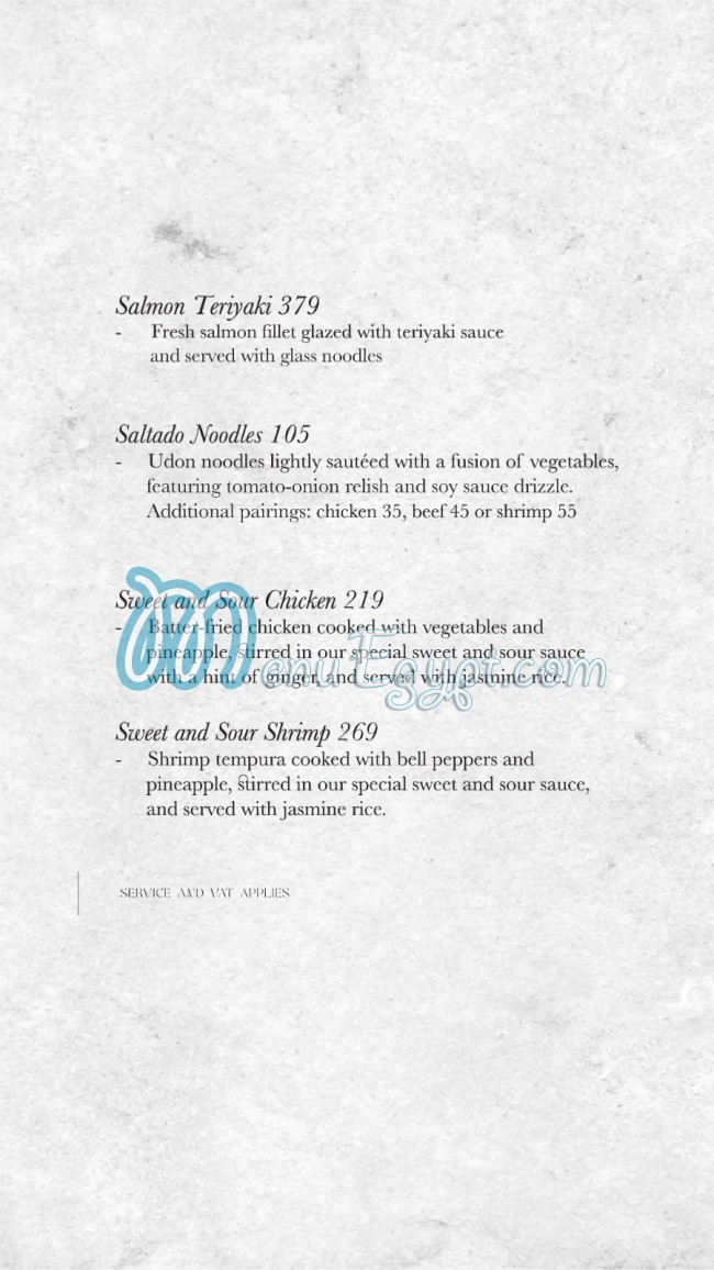 Ginger menu prices