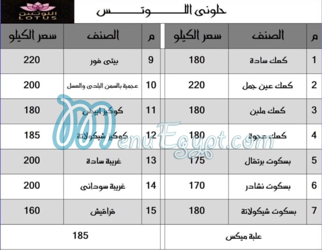 Halwany El Lotas menu