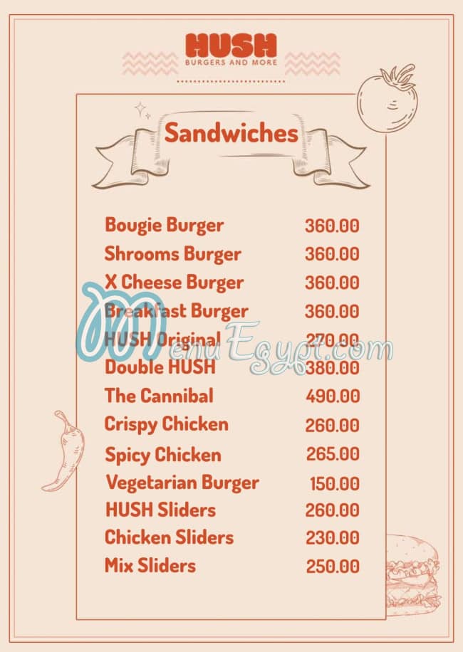 Hush Burgers menu