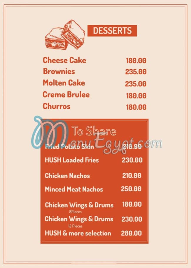 Hush Burgers delivery menu