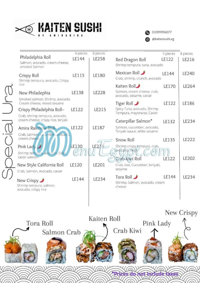 Kaiten Sushi menu prices