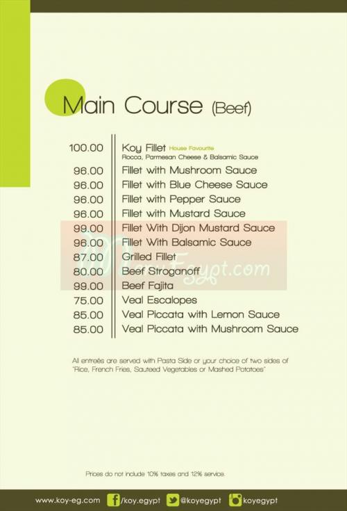 KOY Lounge&Restaurant menu prices