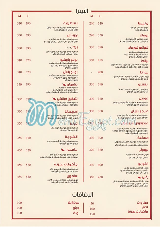 منيو لا بيتزا ألفورنو