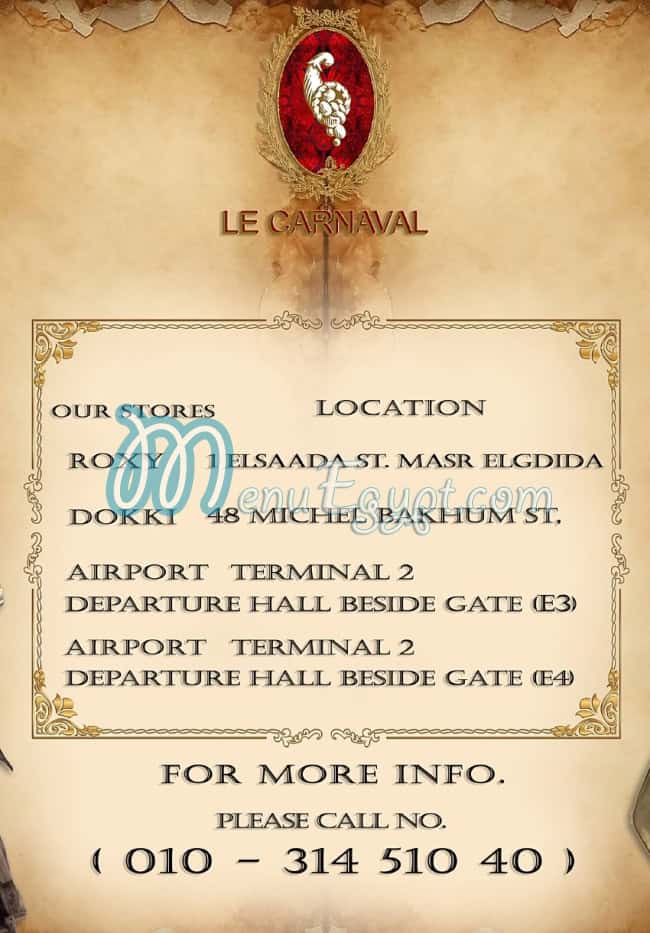 Le Carnaval menu prices