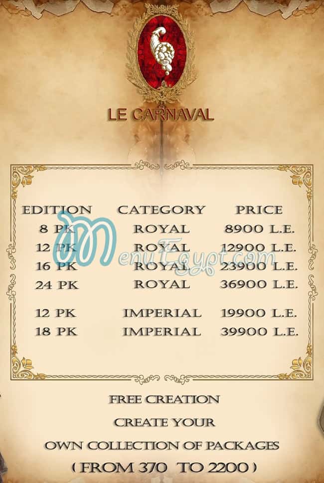 Le Carnaval menu Egypt 1