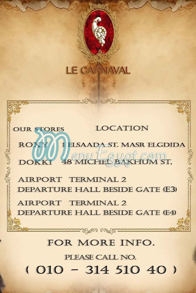 Le Carnaval menu Egypt 2