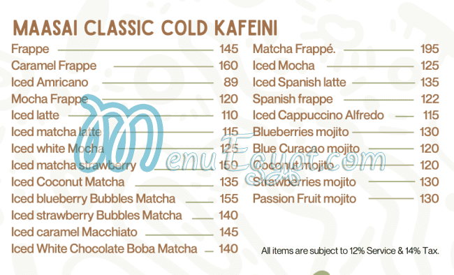 MAASAI Cafe menu