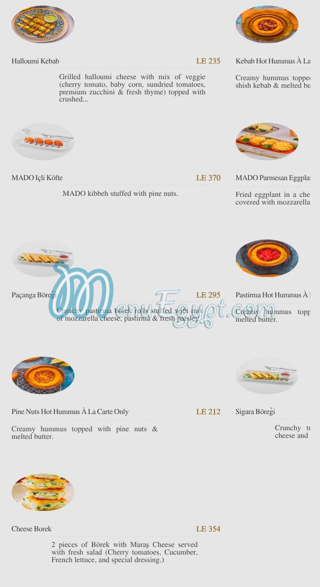 Mado delivery menu