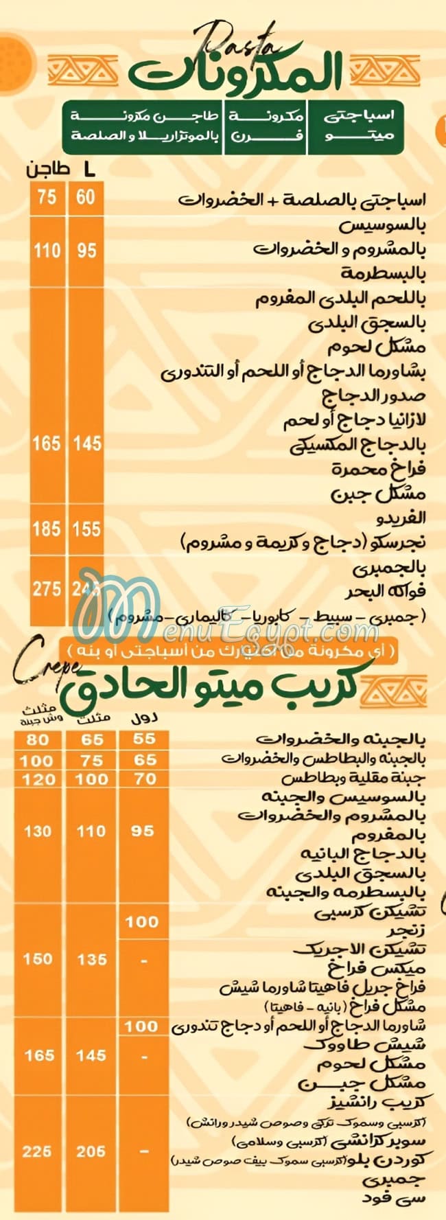 ميتو كافيه مصر منيو بالعربى