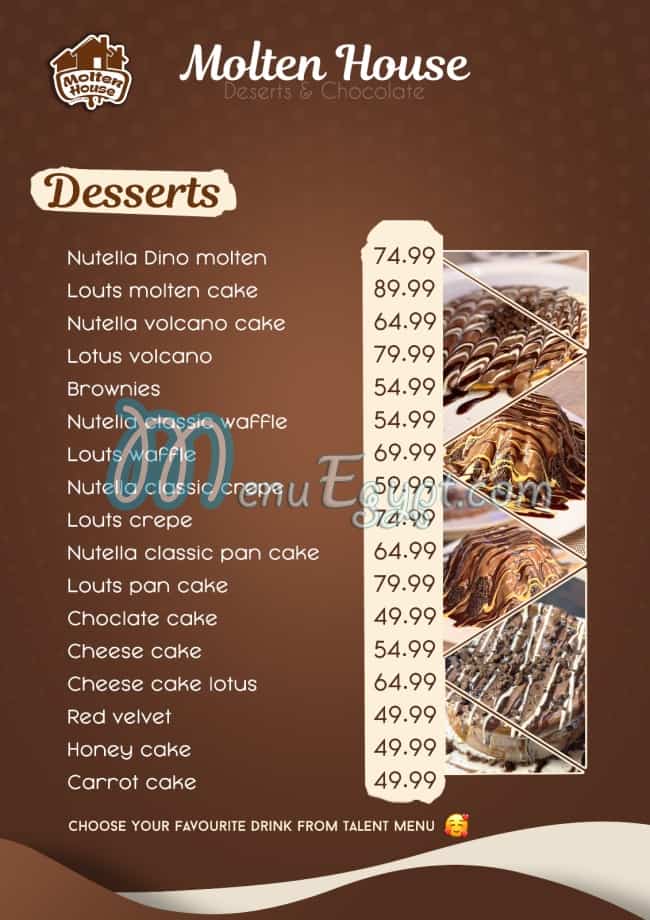 Molten House menu Egypt