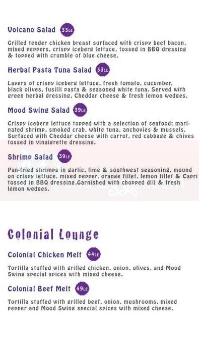 Mood Swing Restaurant & Lounge menu prices