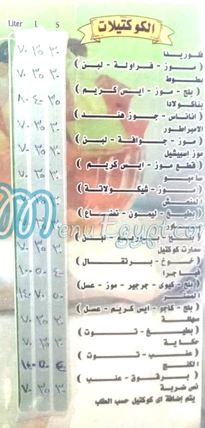 MR. Juice menu Egypt