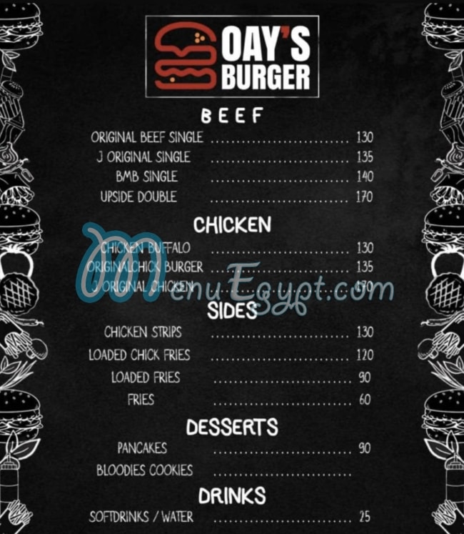 Oay's Burger menu