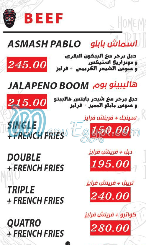 Pablo Burger Madenty delivery menu