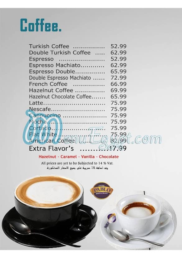 Pablo Cafe menu